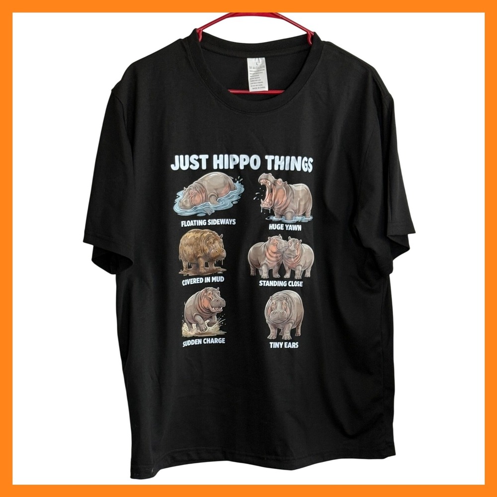 Just Hippo Things Graphic T-Shirt Black Funny Animal Humor Unisex Large L